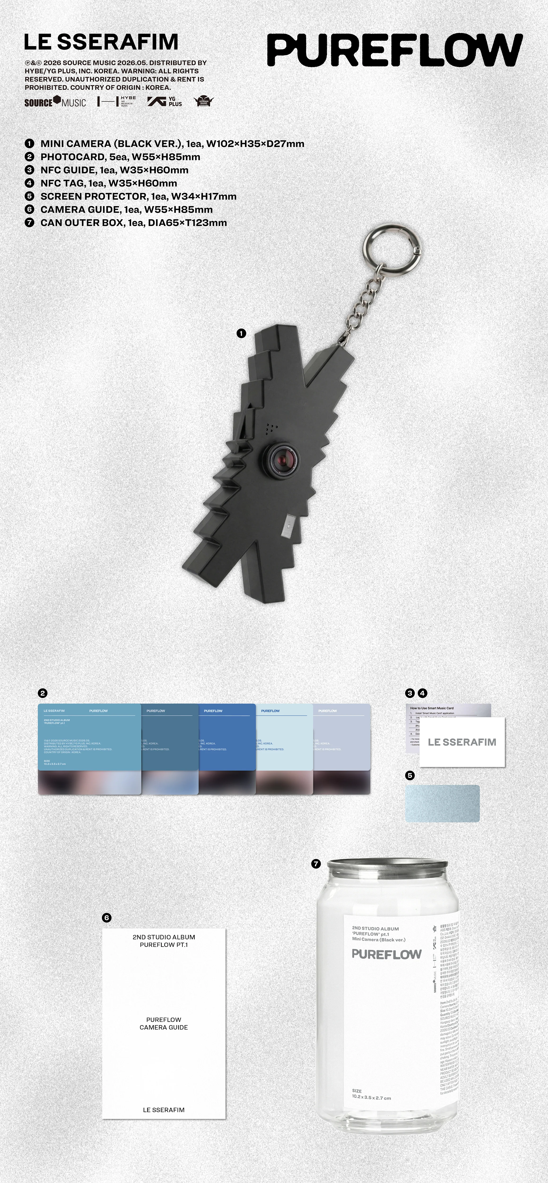 LE SSERAFIM - PUREFLOW pt.1 [Mini Camera Ver.] Black Ver. - 1